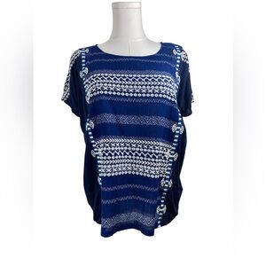 J. Crew Women’s XS Navy White Geometric Embroidery Artisan Boho Chic Casual Top